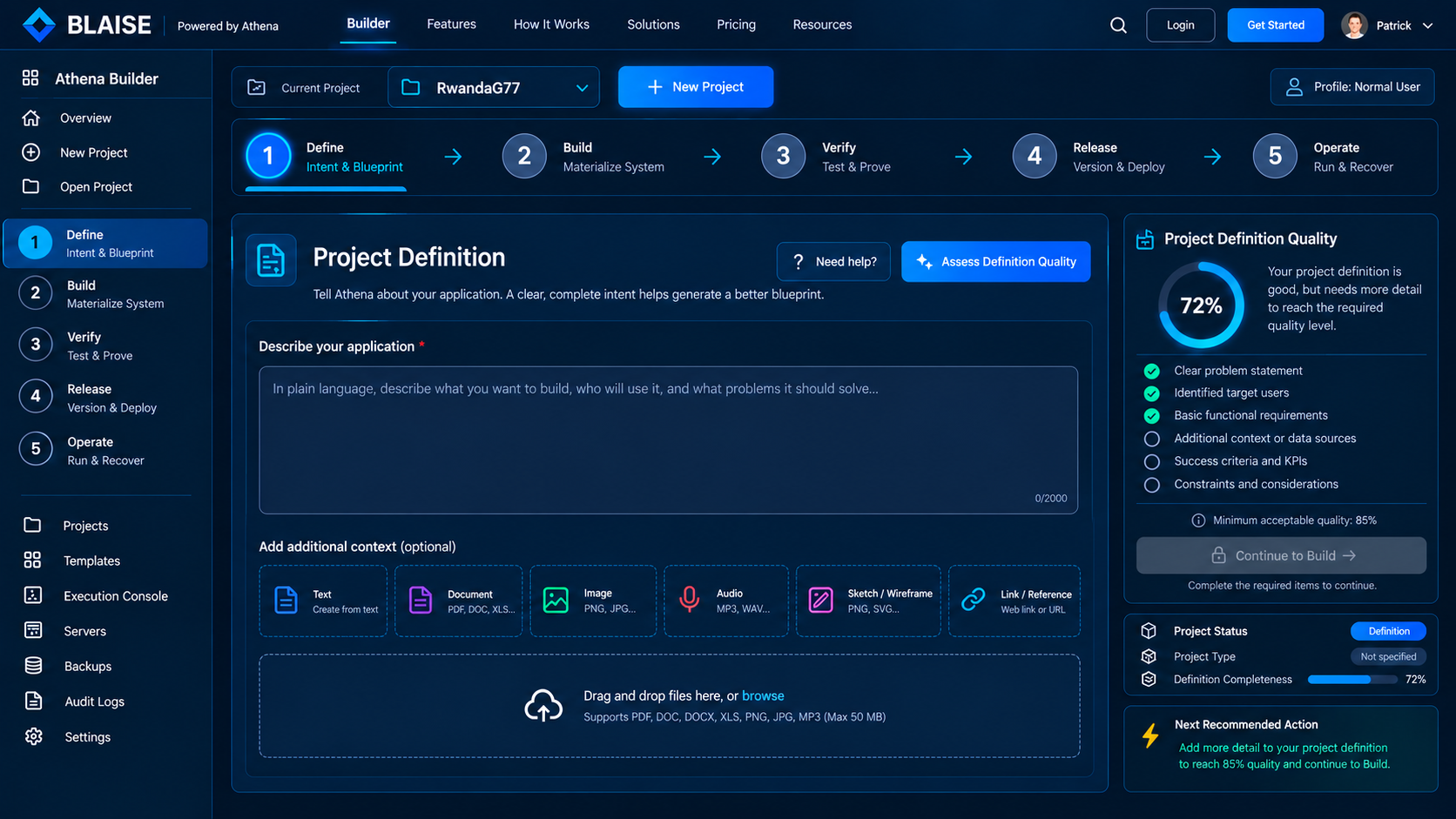 Blaise normal user project definition